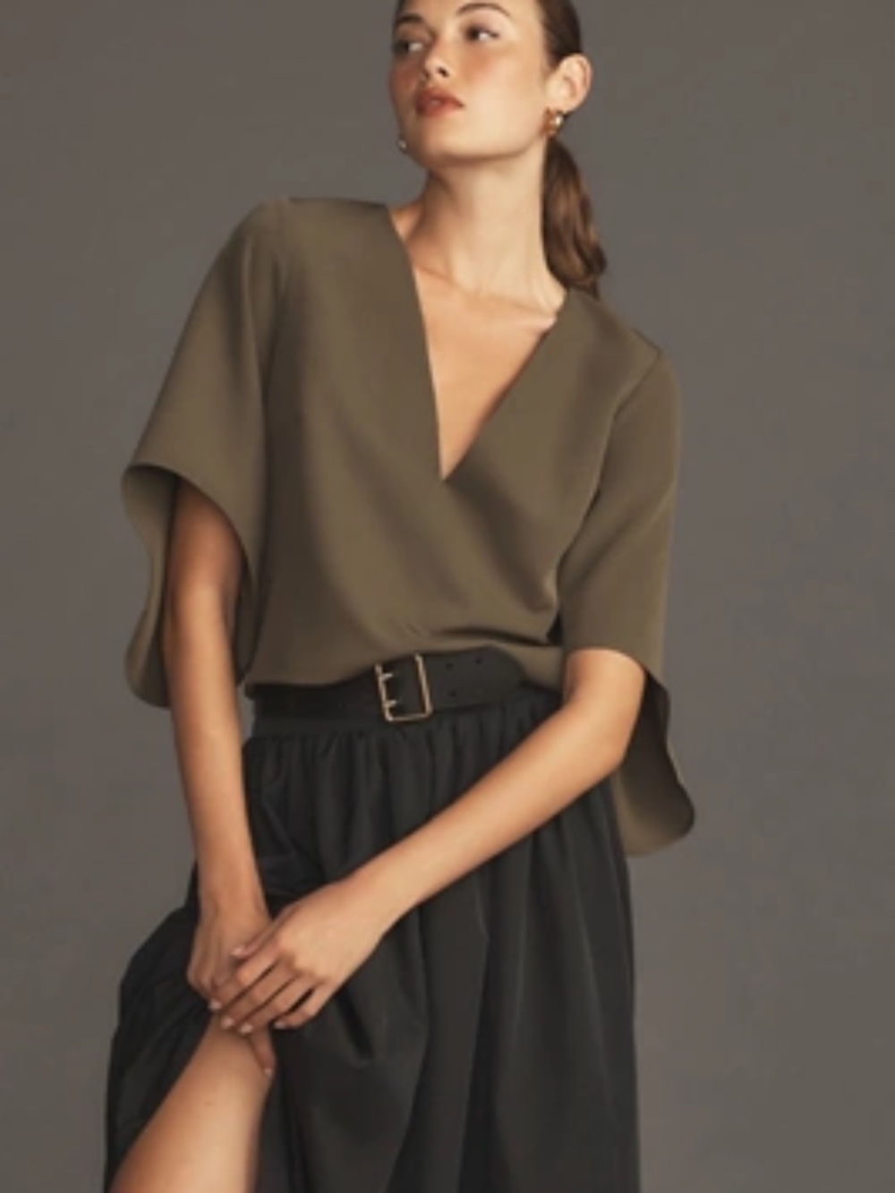 The Veronica Cape Blouse by Mare Mare x Anthropologie orig.  $138 small  khaki